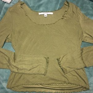 Guess Ruffle Edged Green Ribbed Long Sleeve